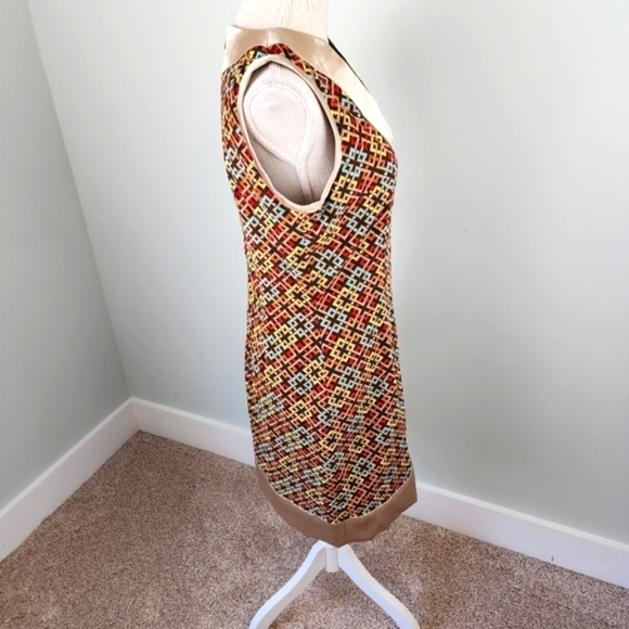 Vintage Bethy Crorother Women’s V neck Zip Back Abstract  Lined Dress Size 6 - Picture 2 of 6